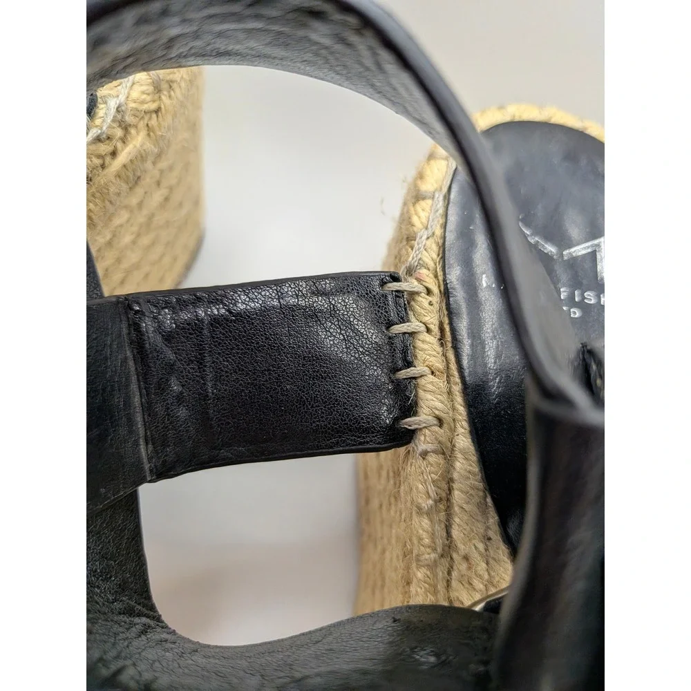 Marc Fisher LTD Adalyn Black Leather Espadrille Wedge Sandals Womens 7M